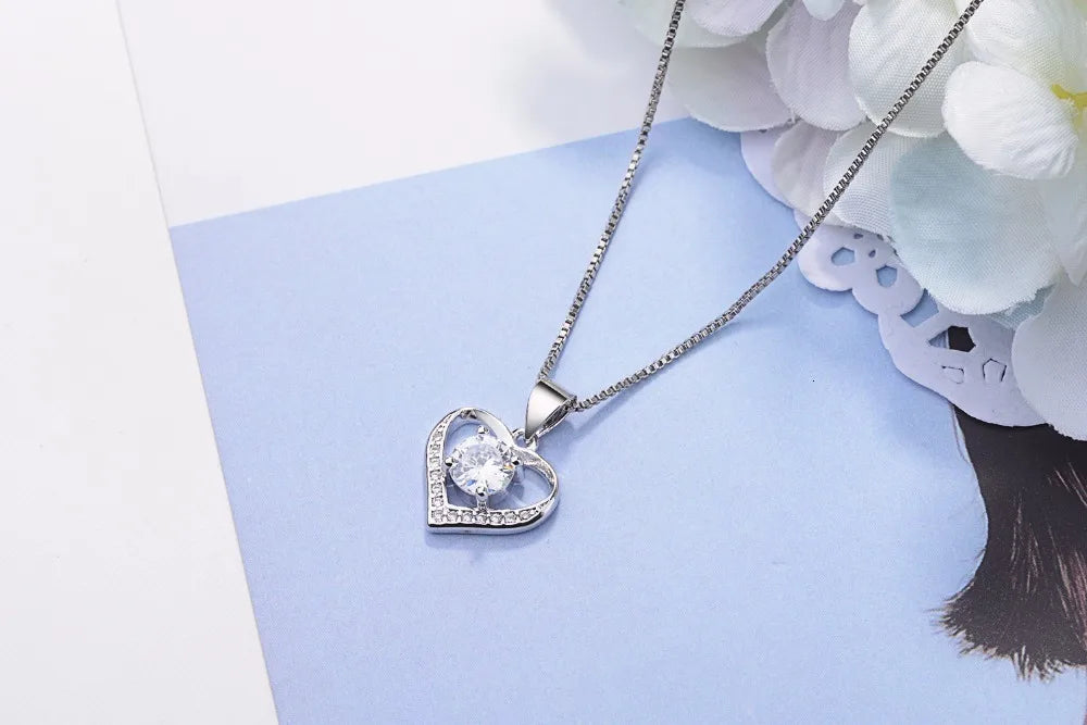 New Luxury Crystal Cz Heart Pendant Choker Necklace 925 Sterling Silver Chain Necklaces For Women Wedding Jewelry Gifts
