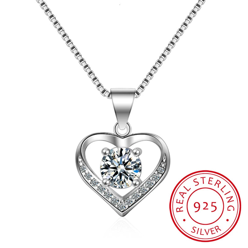 New Luxury Crystal Cz Heart Pendant Choker Necklace 925 Sterling Silver Chain Necklaces For Women Wedding Jewelry Gifts