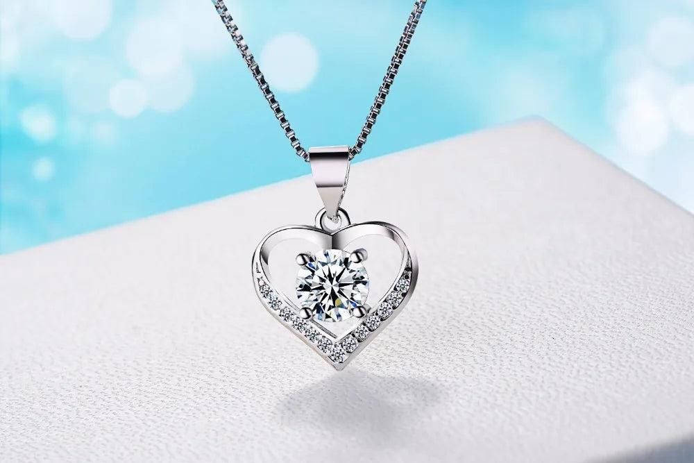 New Luxury Crystal Cz Heart Pendant Choker Necklace 925 Sterling Silver Chain Necklaces For Women Wedding Jewelry Gifts