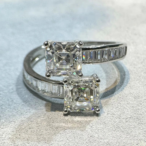 2CT Asscher Moissanite Diamond D Color Women's Ring S925 Sterling Sliver 18K White Gold Square Rings Fine Jewelry for Women