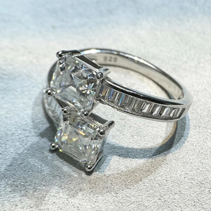 2CT Asscher Moissanite Diamond D Color Women's Ring S925 Sterling Sliver 18K White Gold Square Rings Fine Jewelry for Women