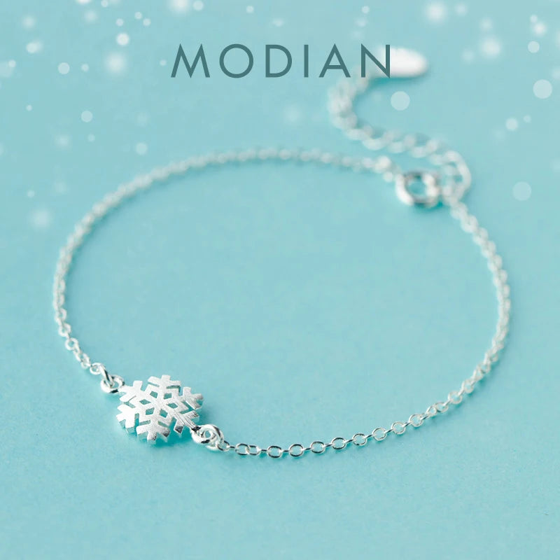 Modian 100% 925 Sterling Silver Frosted Snowflake Simple For Women Chain Link Bracelet Adjustable Sterling Silver Jewelry