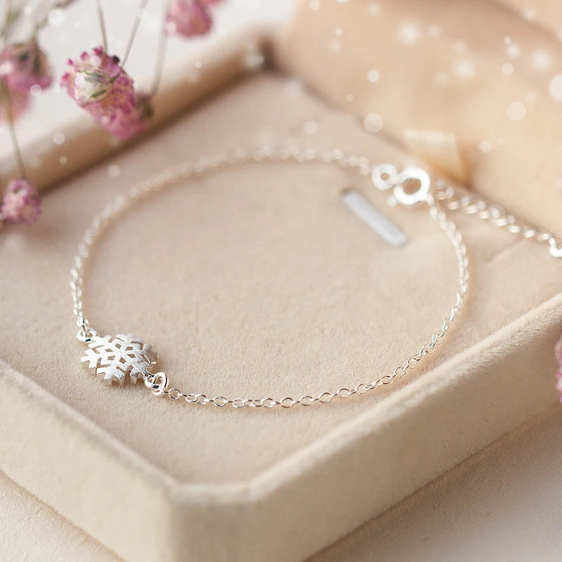 Modian 100% 925 Sterling Silver Frosted Snowflake Simple For Women Chain Link Bracelet Adjustable Sterling Silver Jewelry