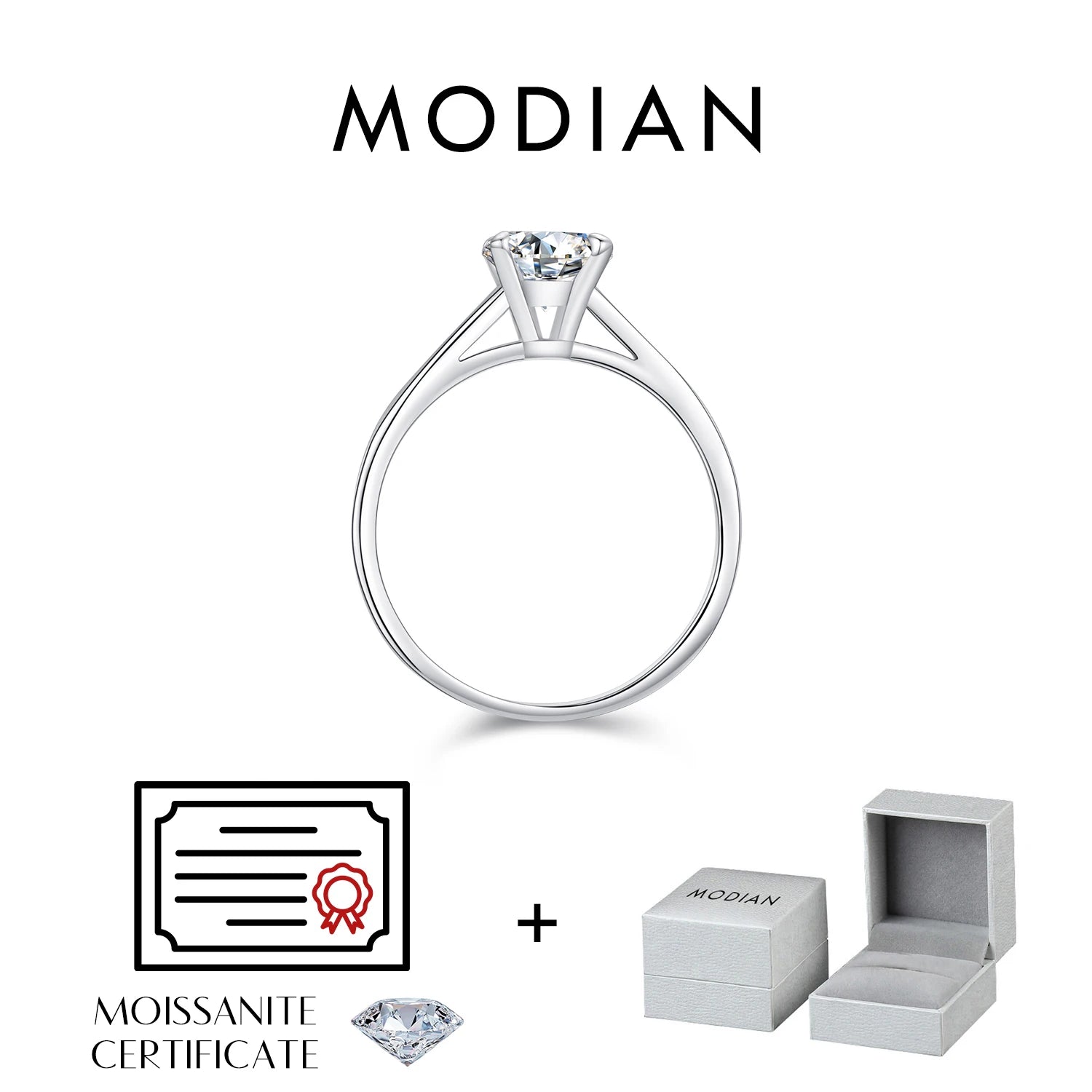 MODIAN 1CT D Color Round High Quality Moissanite Ring For Women 925 Sterling Silver Romantic Wedding Engagement Band Jewelry