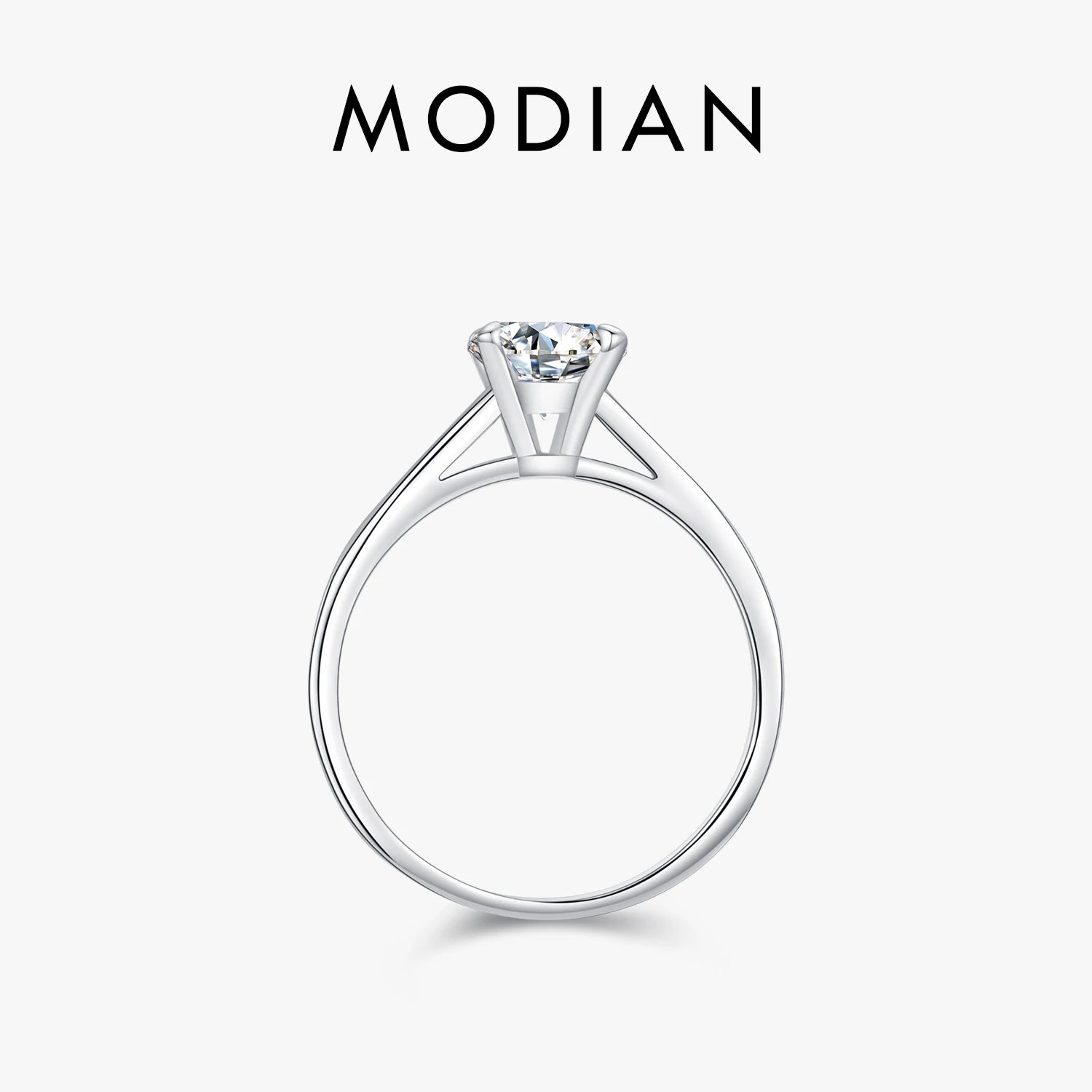 MODIAN 1CT D Color Round High Quality Moissanite Ring For Women 925 Sterling Silver Romantic Wedding Engagement Band Jewelry