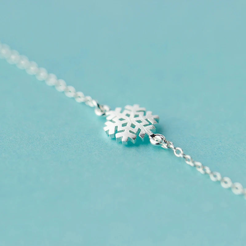 Modian 100% 925 Sterling Silver Frosted Snowflake Simple For Women Chain Link Bracelet Adjustable Sterling Silver Jewelry