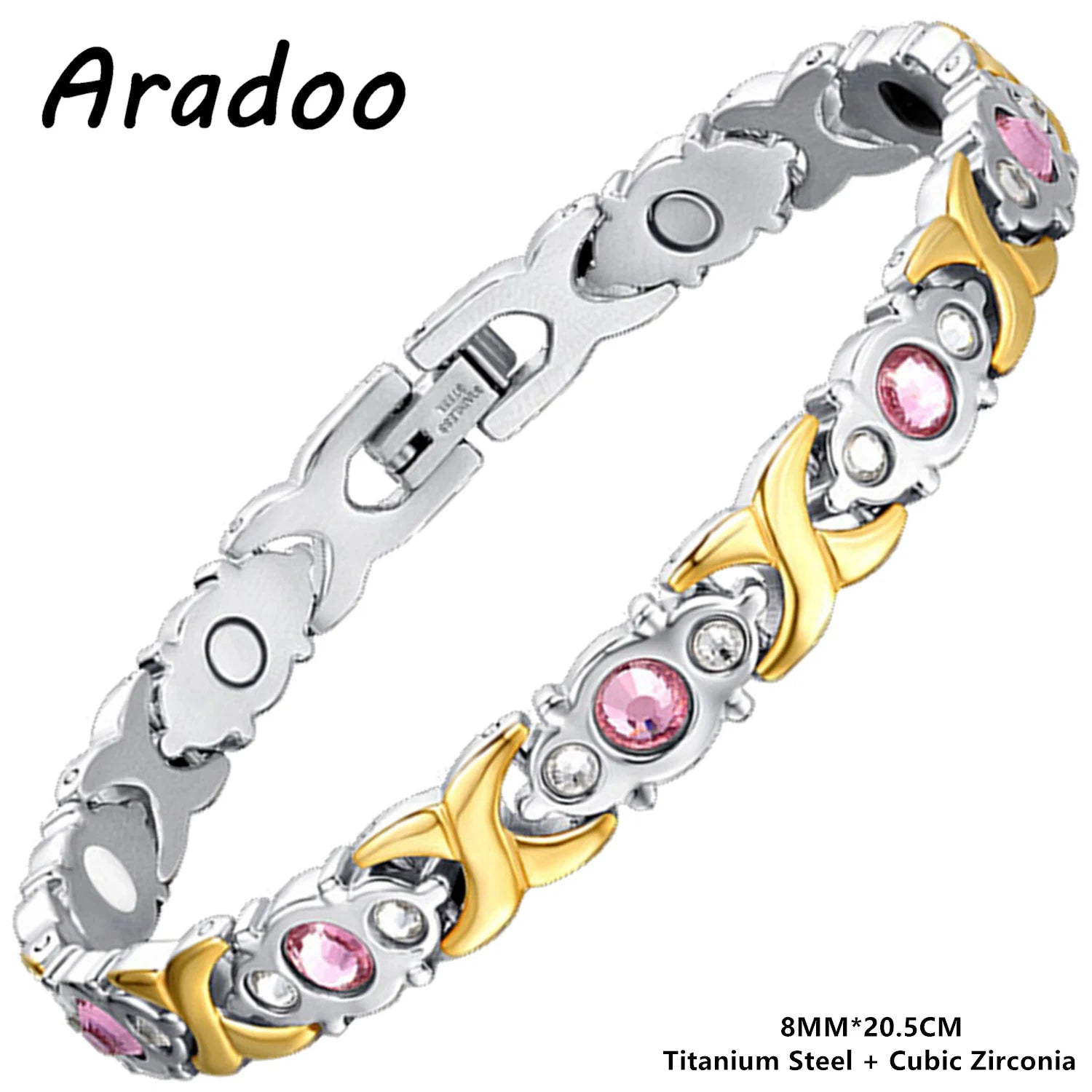 ARADOO Titanium Steel Crystal Bracelets for Women Classic Stainless Steel Zirconia Link Bracelet Jewelry Gifts
