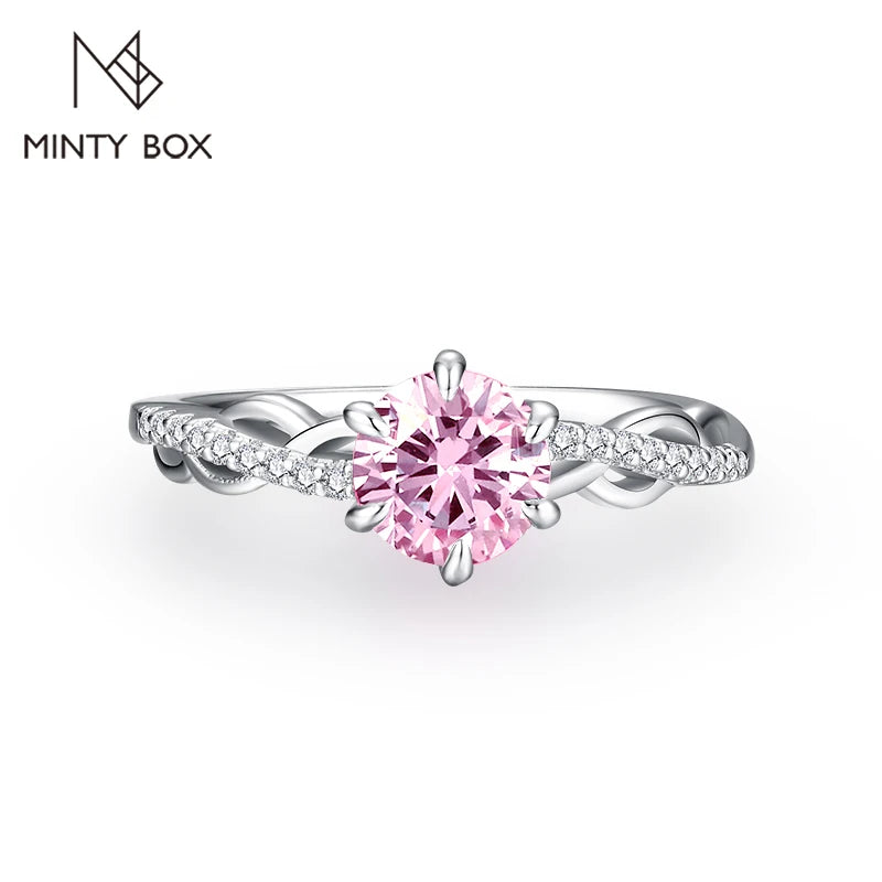 MINTYBOX Round Cut 1.0ct Pink Moissanite Ring for Women Real 100% 925 Sterling Silver D Color 6.5mm Diamond Engagement Jewelry