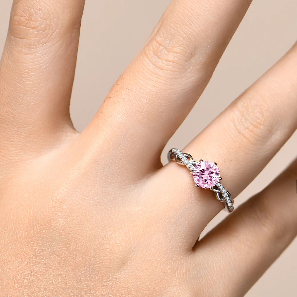 MINTYBOX Round Cut 1.0ct Pink Moissanite Ring for Women Real 100% 925 Sterling Silver D Color 6.5mm Diamond Engagement Jewelry