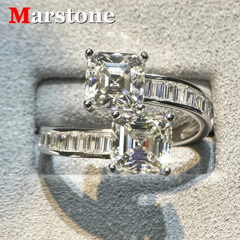2CT Asscher Moissanite Diamond D Color Women's Ring S925 Sterling Sliver 18K White Gold Square Rings Fine Jewelry for Women