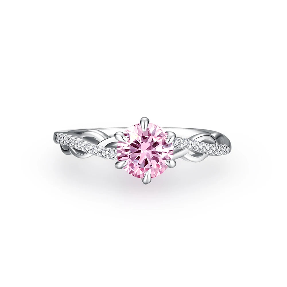 MINTYBOX Round Cut 1.0ct Pink Moissanite Ring for Women Real 100% 925 Sterling Silver D Color 6.5mm Diamond Engagement Jewelry