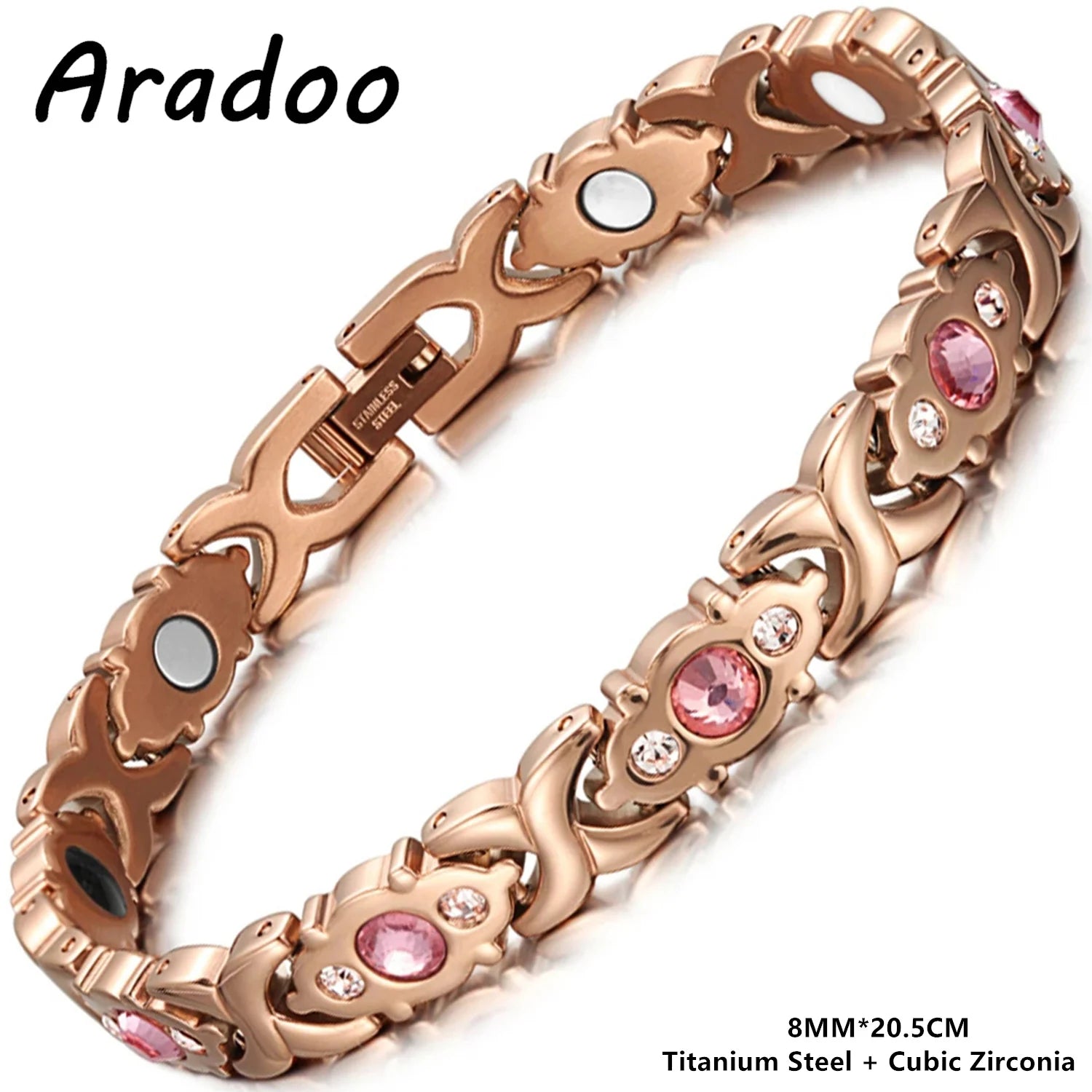 ARADOO Titanium Steel Crystal Bracelets for Women Classic Stainless Steel Zirconia Link Bracelet Jewelry Gifts
