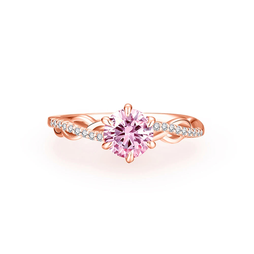 MINTYBOX Round Cut 1.0ct Pink Moissanite Ring for Women Real 100% 925 Sterling Silver D Color 6.5mm Diamond Engagement Jewelry