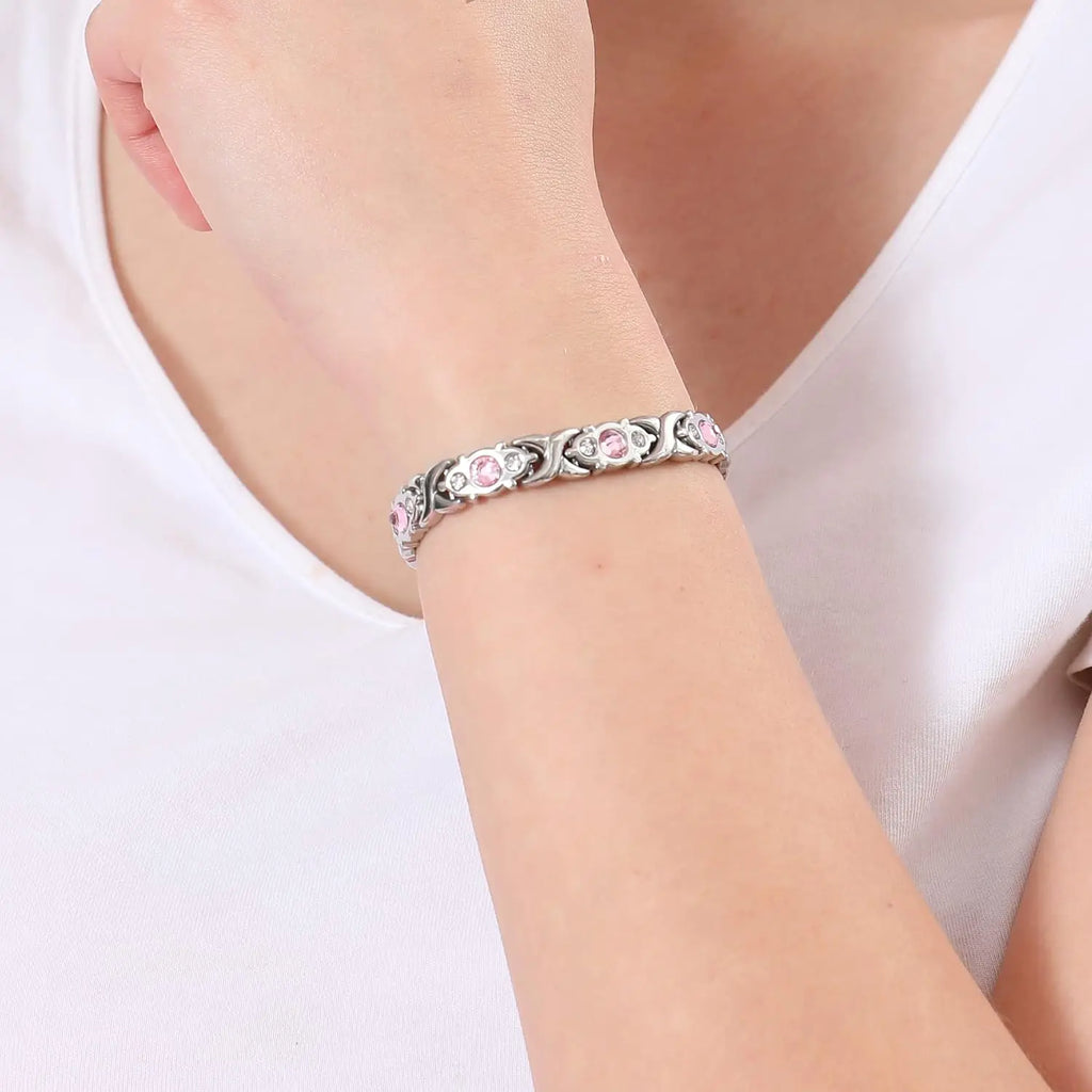 ARADOO Titanium Steel Crystal Bracelets for Women Classic Stainless Steel Zirconia Link Bracelet Jewelry Gifts
