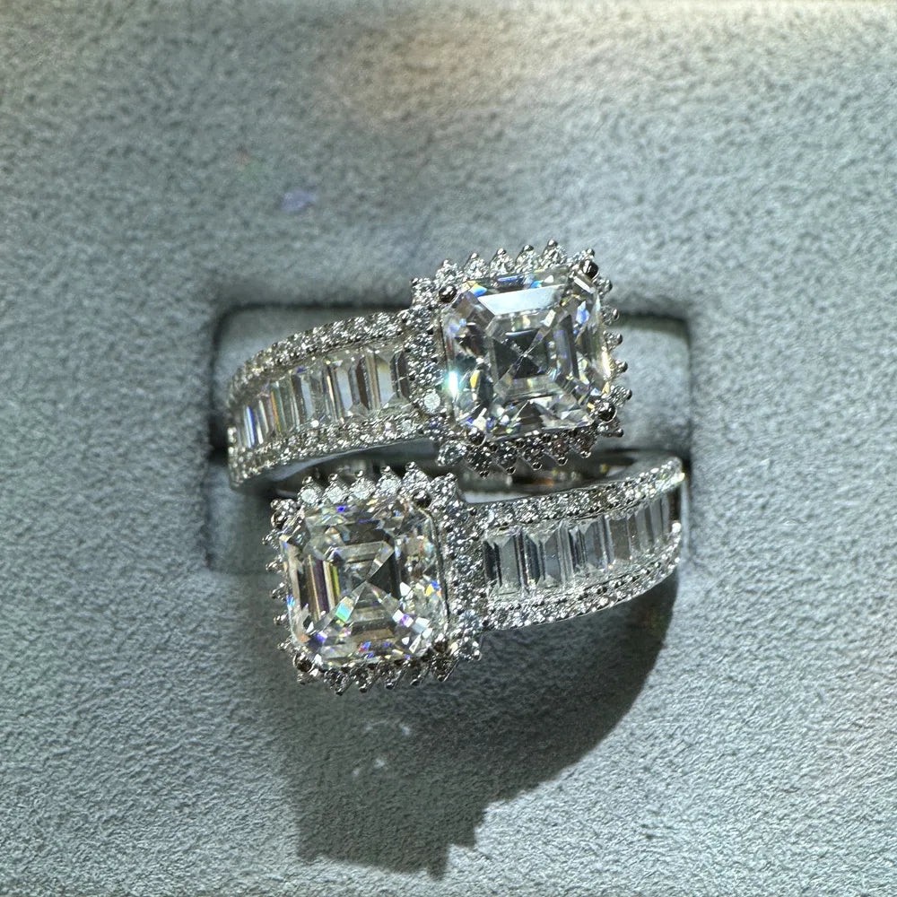2CT Asscher Moissanite Diamond D Color Women's Ring S925 Sterling Sliver 18K White Gold Square Rings Fine Jewelry for Women