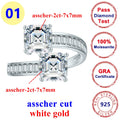 2CT Asscher Moissanite Diamond D Color Women's Ring S925 Sterling Sliver 18K White Gold Square Rings Fine Jewelry for Women